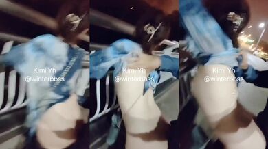 户外，直接掀开老婆的裙子后入